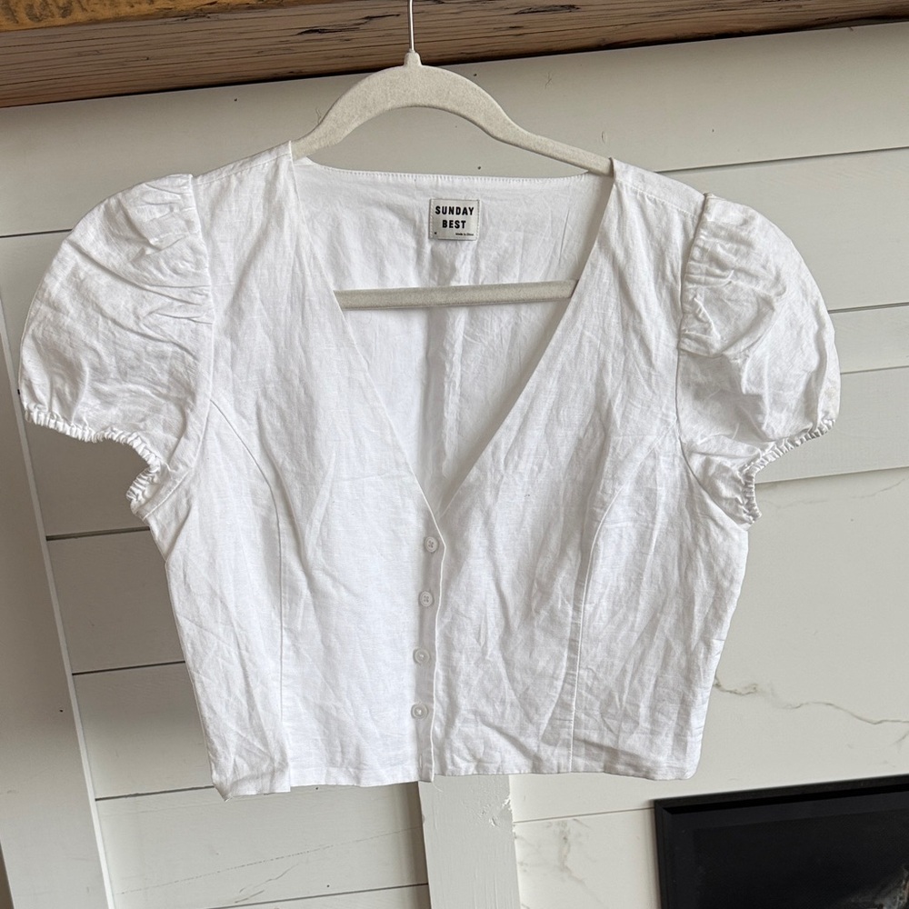 Aritzia White Puff Sleeve Blouse